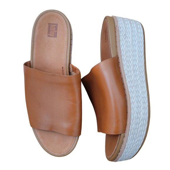 Fitflop 11 ELOISE Espadrille Tan Platform Slide Sandals Micro Wobbleboard - Picture 1 of 12